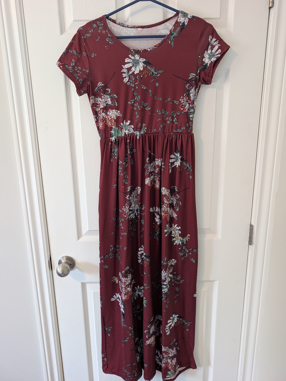 Floral Short Sleeve Maxi Dress - Burgundy